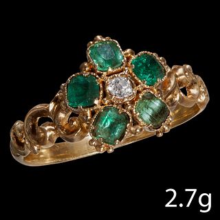ANTIQUE EMERALD AND DIAMOND CLUSTER RING, 