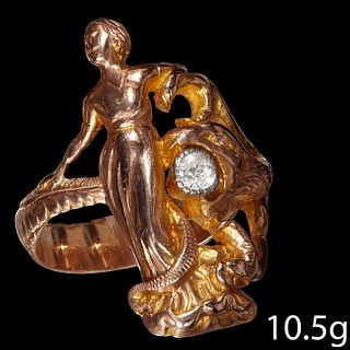 ART-NOUVEAU DIAMOND RING, EVE AND THE SNAKE.