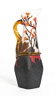 A Cameo Glass Pitcher, Wedd, Height 11 1/2 inches.