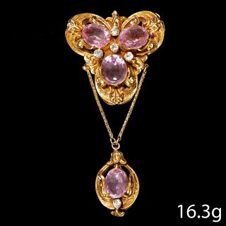 VICTORIAN PINK TOPAZ AND CHRYSOBERYL BROOCH,