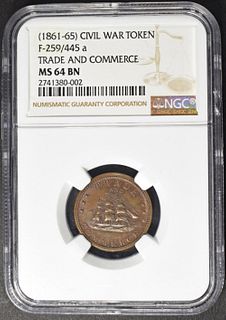 1861-65 CWT TRADE AND COMMERCE NGC MS-64 BN