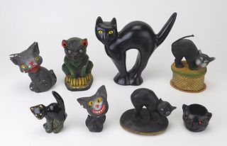 8 Vintage black cat figurines
