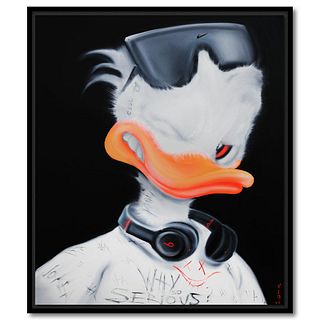 Viqa- Original Oil on Canvas with Collage "Teen Donald Duck"