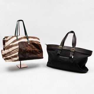 Marc Jacobs Leather and Canvas Tote Bag Together with a Roberto Cavalli Green Leather and Zebra Print Calf Skin Tote Bag