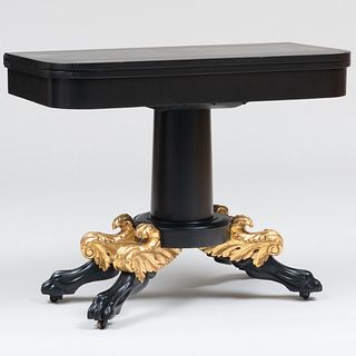 American Classical Style Ebonized and Parcel-Gilt Card Table, Modern