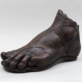 Large Grand Tour Style Patinized Plaster Model of a Roman Soldier's Foot, After an Example in the Louvre