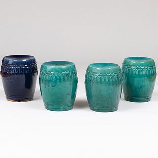Group of Four Glazed Pottery "Tasseled" Garden Seats