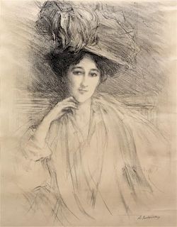 Albert de Belleroche, (British, 1864-1944), Portrait of a Lady with Hat
