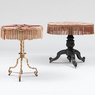 Two Victorian Fabric Covered Tables with Fringe