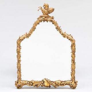Victorian Giltwood Mirror with a Hippocampi Finial
