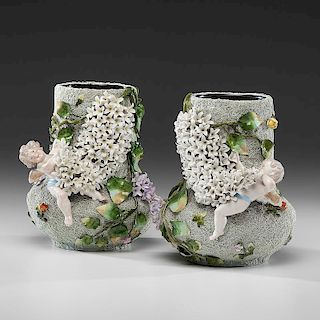 Dresden Porcelain Mossware Vases