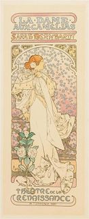 * Alphonse Mucha, (Czech, 1860-1939), La dame aux camelias (plate 144 from Les Maitres de l'Affice)
