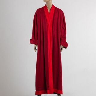 Red Wool Robe With Printed Silk Lining