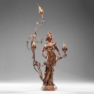 Bronze Figural Newel Post Lamp