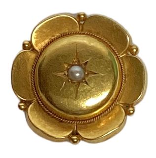 Victorian 18k Gold & Pearl Flower Brooch Pin 