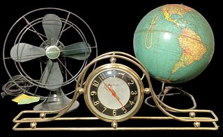 Collection Vintage Desktop Articles Globe, Desk Clock, Airflow Fan