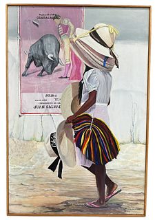 BERNARD WIDEN (1920-2017) Cabo Hat Seller Oil on Canvas