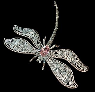 Huge Sterling Silver Marcasite Dragonfly Brooch Pin