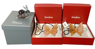 Three DAUM Glass Animal Figurines Butterfly and Mother Rabbit, New In Box