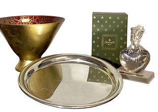 CARTIER Serving Tray, NEIMAN MARCUS Bowl, CHRISTOFLE Strawberry Spoon 