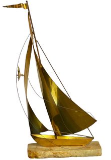 DON DEMOTT Brass and Onyx "Golden Ketch" Mid Century Sailboat