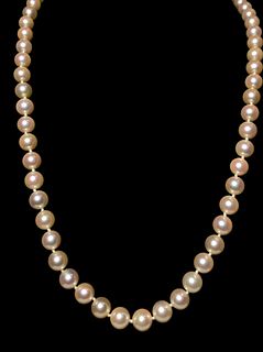 14k Gold Cultured White Pearl Necklace with Diamond Ball Clasp 