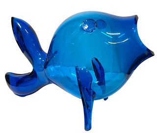 Mid Century Blue BLENKO Glass Fish