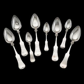 Coin Silver Serving Spoons and Teaspoons, Marked Hinton