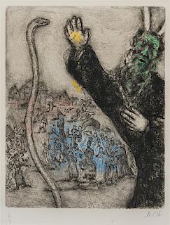 Marc Chagall, (French/Russian, 1887-1985), Moses and the Serpent (from Bible), 1956