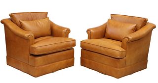 (2) LEATHER CLUB CHAIRS ON SWIVEL BASE