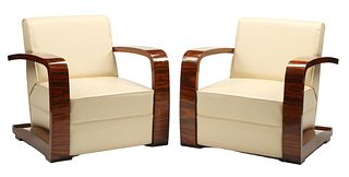 (2) ART DECO STYLE LEATHER ARMCHAIRS