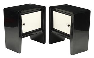 (2) ART DECO STYLE BLACK & WHITE BEDSIDE CABINETS