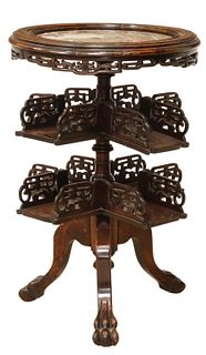 CHINOISERIE MARBLE-TOP ROTATING LIBRARY STAND