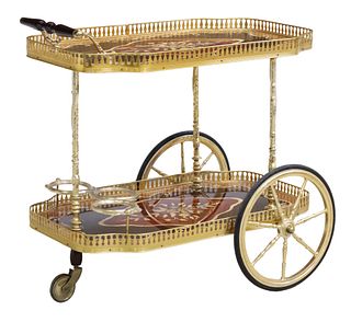 ITALIAN FLORAL MARQUETRY SERVICE TROLLEY