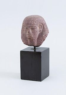 EGYPTIAN STYLE CARVED RED GRANITE HEAD OF A PHARAOH