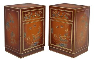 (2) CHINOISEIRE LAQUERED & PARCEL GILT NIGHTSTANDS