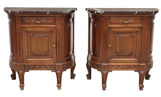 (2) CONTINENTAL MARBLE-TOP CARVED NIGHTSTANDS
