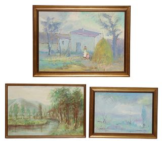 (3) FRAMED ABSTRACT LANDSCAPE OIL PAINTINGS
