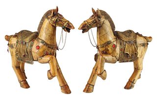 (2) CHINESE BONE TILED FIGURES OF STANDING HORSES