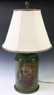 CHINOISERIE TOLE PAINTED TEA CANISTER TABLE LAMP