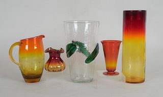 Group Blenko Tangerine Glass Vases and Others