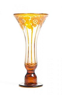 An Acid Cut Glass Trumpet Vase, Height 8 1/2 inches.