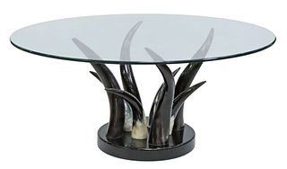 CONTEMPORARY POLISHED HORN GLASS-TOP TABLE