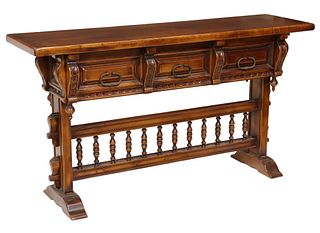 SPANISH BAROQUE STYLE CARVED WALNUT CONSOLE TABLE