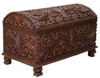 SPANISH BAROQUE STYLE FOLIATE CARVED COFFER