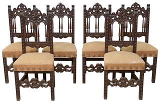 (6) SPANISH BAROQUE STYLE UPHOLSTERED SIDE CHAIRS