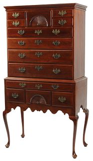 QUEEN ANNE STYLE MAHOGANY HIGHBOY CHEST-ON-STAND