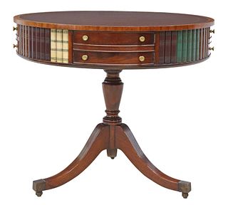 SHERATON STYLE FAUX-BOOK ROTATING DRUM TABLE