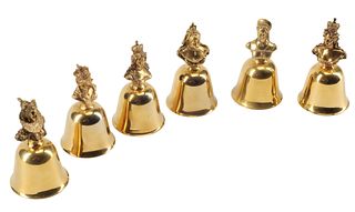 (6) GILT METAL BELLS WITH BUSTS OF ENGLISH QUEENS