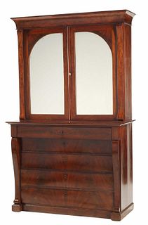 FRENCH MAHOGANY MIRRORED CABINET ON CHEST